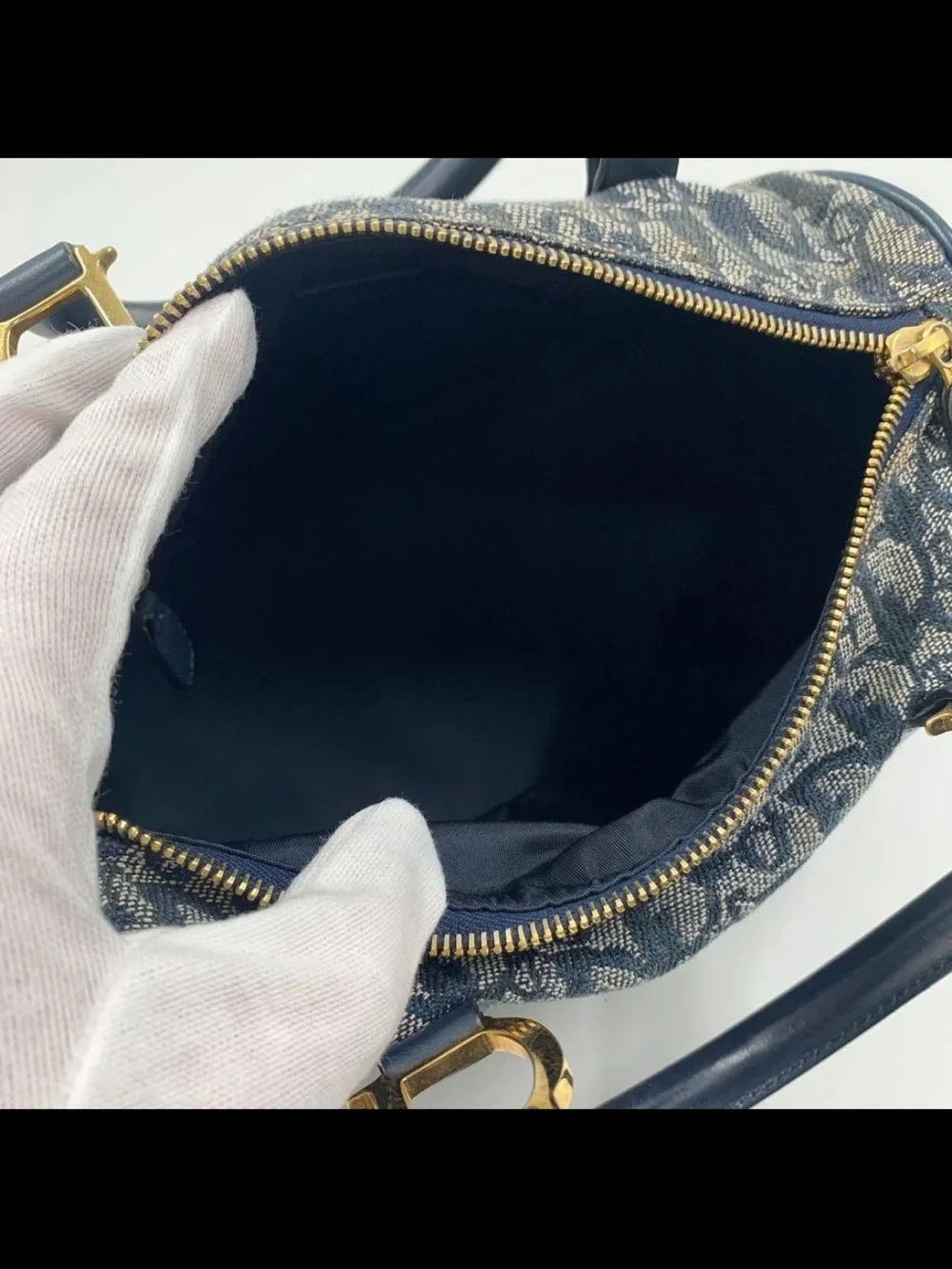 Dior Blue Monogram Canvas Satchel with Gold Hardware